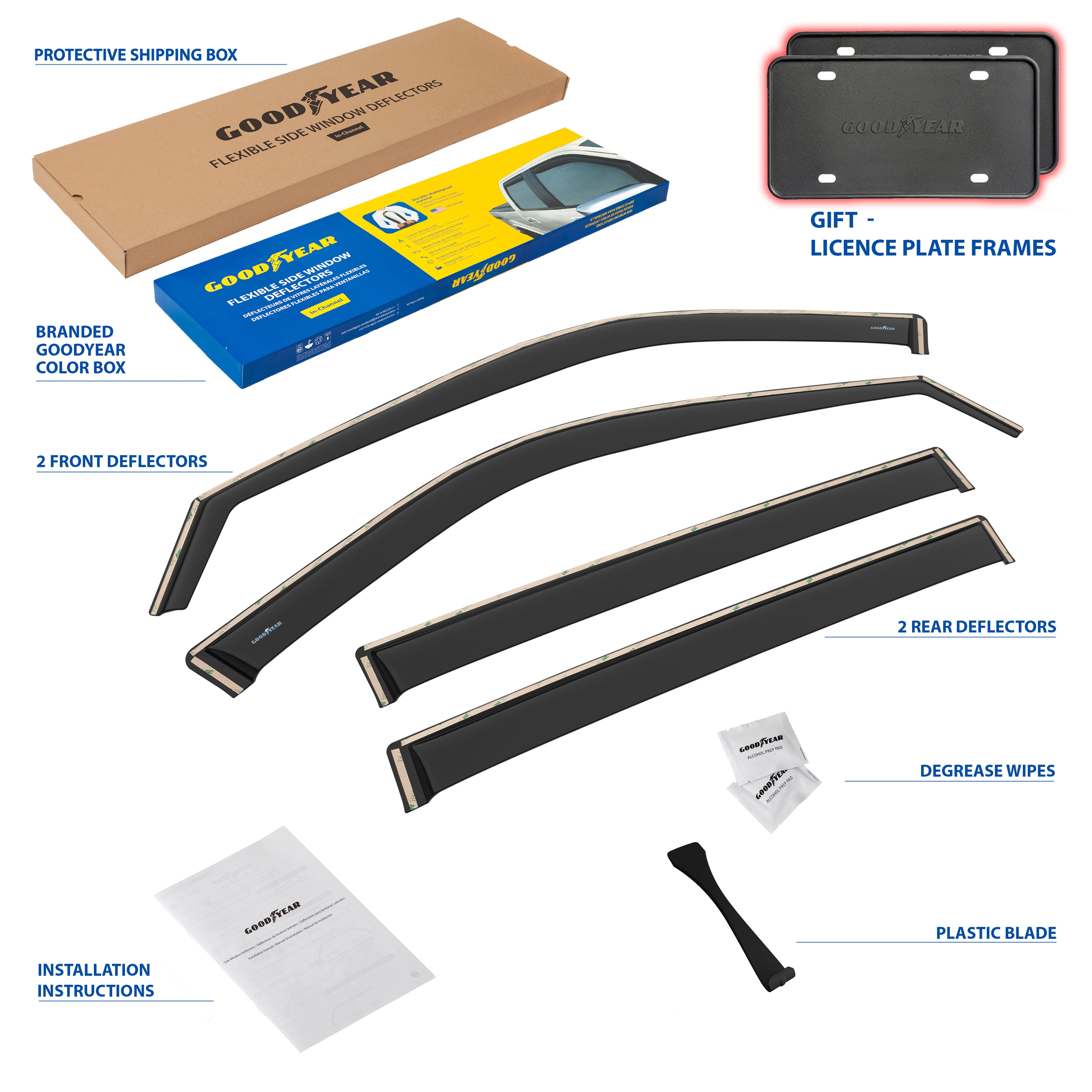 Goodyear Shatterproof in-Channel Window Deflectors for Toyota Highlander 2020-2026, Rain Guards, Window Visors for Cars, Vent Deflector, Car Accessories, 4 pcs - GY003460LP