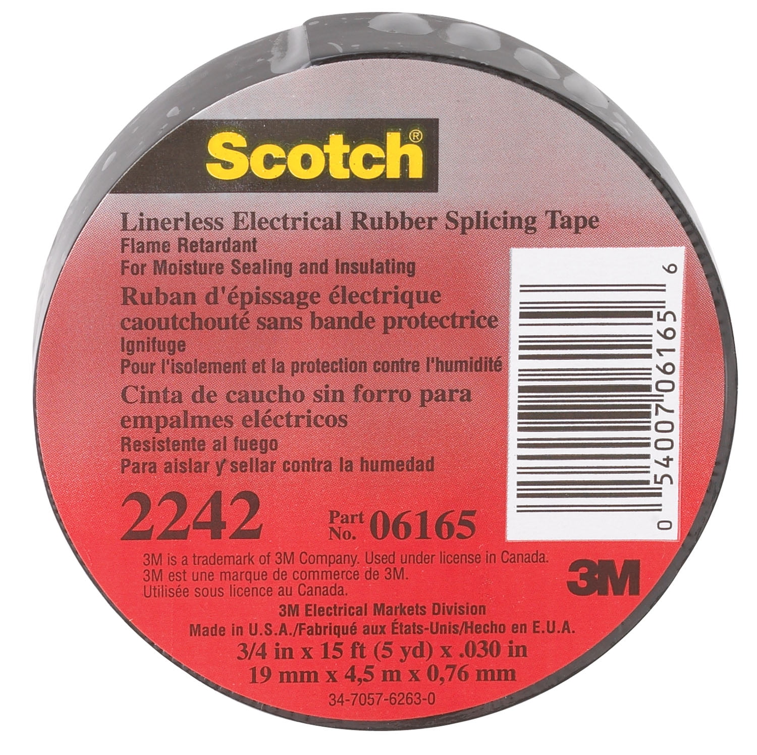 3//4 Inch x 15 Feet 3M Scotch 2242 Rubber Tape 30 mil