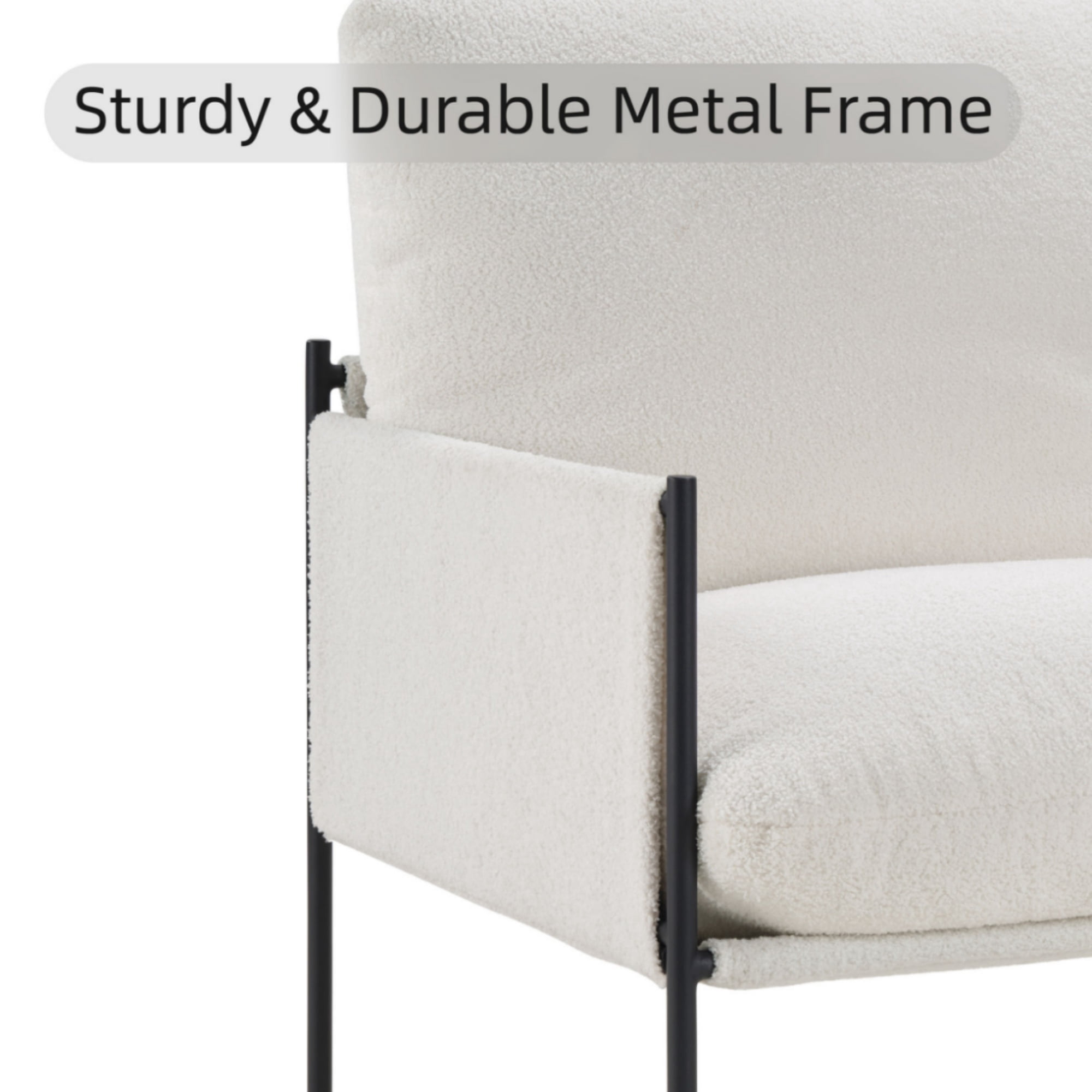 GARITIN Modern Accent Chair with Removable Cushion and Wood Armrests, Comfy Vanity Lounge Reading Chair with Metal Frame, Ergonomic Seating for Living Room Bedroom, White