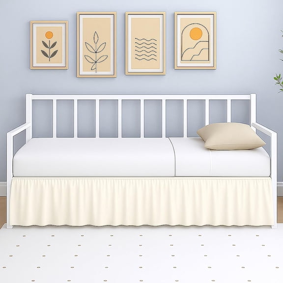 Daybed Skirt with Split Corners Twin - Daybed Dust Ruffle Split Corners 16 inch Drop - Bed Skirts for Day beds - Microfiber Bed Sofa Daybed Skirt for Living Room Guest Room - Ivory Daybed Skirt