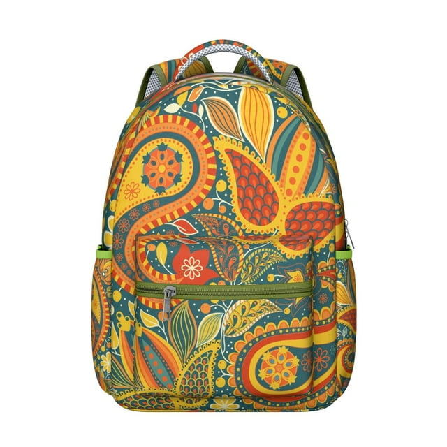 Ethnic Paisley Boho School Backpack Lightweight Students’s Backpack with Vibrant Retro Floral and Mandala Inspired Paisley Design