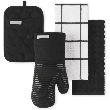 Quilted Cotton Terry Cloth Oven Mitt Pot Holder Heat Resistant 16 x26 7 x13 & 7 x10 Matte Black