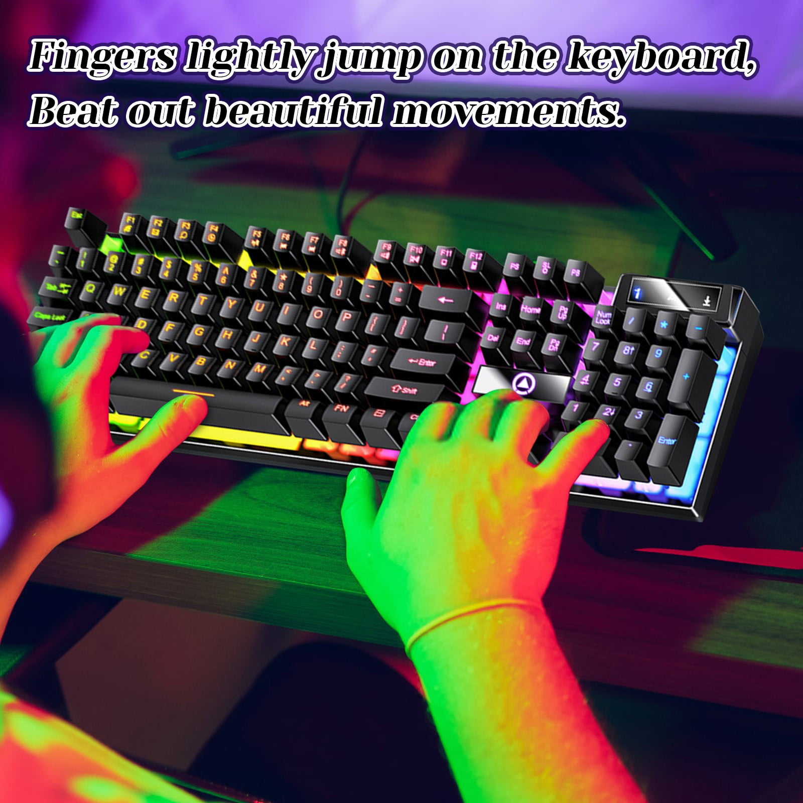 Wired Gaming Keyboard 104-Key, Colorful RGB Backlit Computer Keyboard with Ergonomic Mechanical Feel, Waterproof USB PC Keyboards for Desktop PC Laptop Gaming and Office Use.