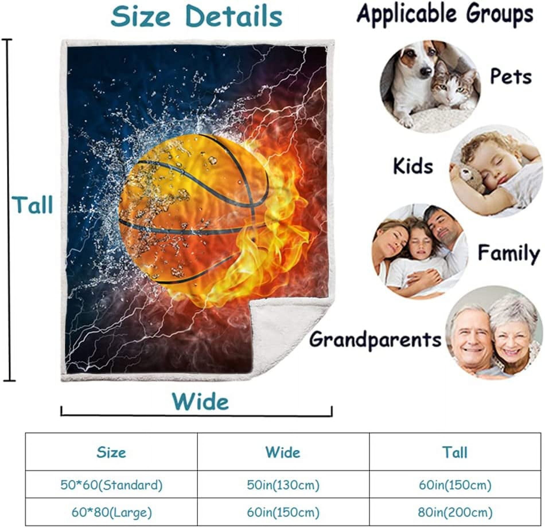 Basketball Blanket 3D Soft Plush Sherpa Throw Blanket Basketball Gifts Kids Adult All Season Couch Bed Sofa Home Decor (Basketball,60"×80")