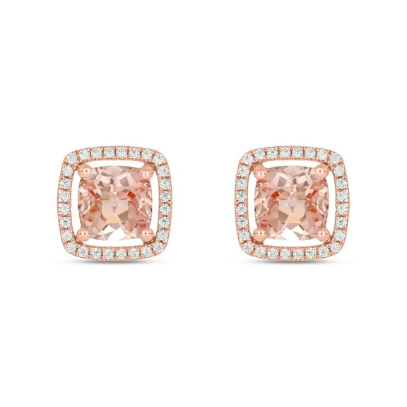 18KT Rose Gold Vermeil Diamond & Morganite Stud Earrings for Women, 1/5 Ct