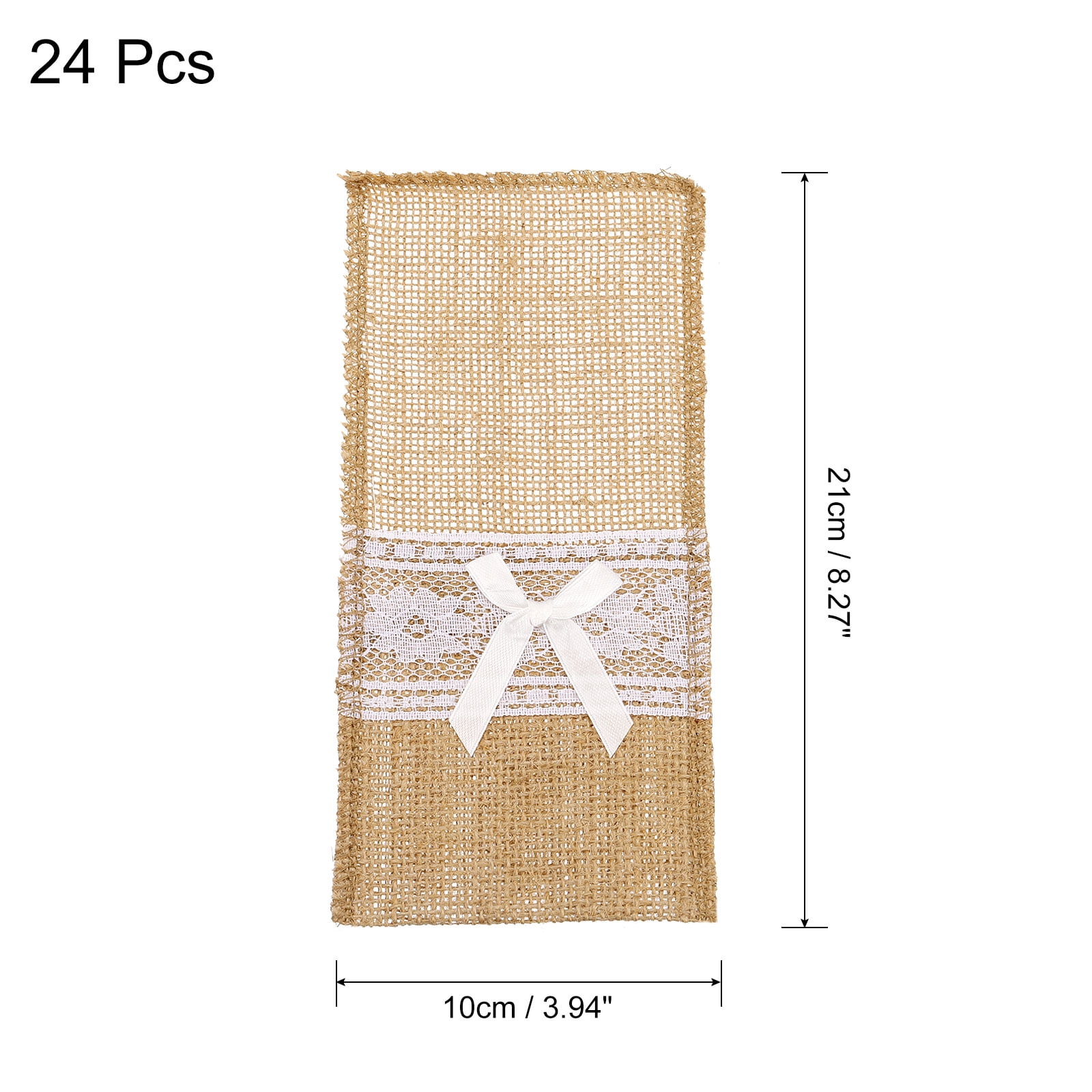 Uxcell 24Pcs Burlap Lace Utensil Holder Cutlery Pouch Silverware Holder with Bow