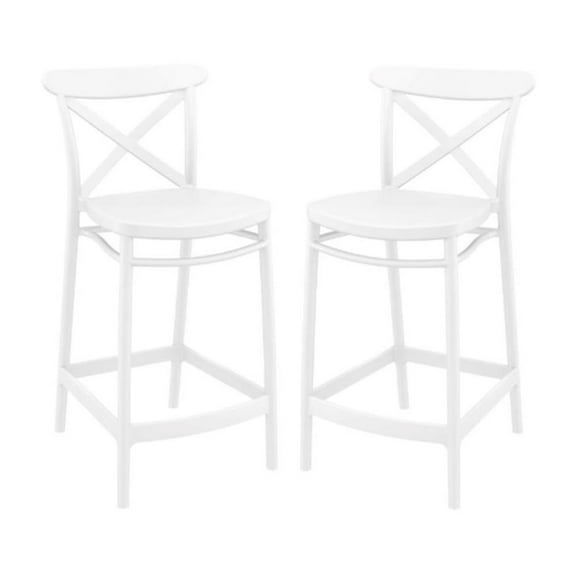 Home Square Cross Indoor Outdoor Counter Stool in White - Set of 2