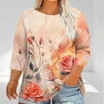 thumbnail image 3 of Women's Plus Size Shirts Casual Summer Short Sleeve T Shirts Fashion Spring Floral Printing Pullover Oversized Loose Crew Neck Blouses Tops 02#Orange L, 3 of 5