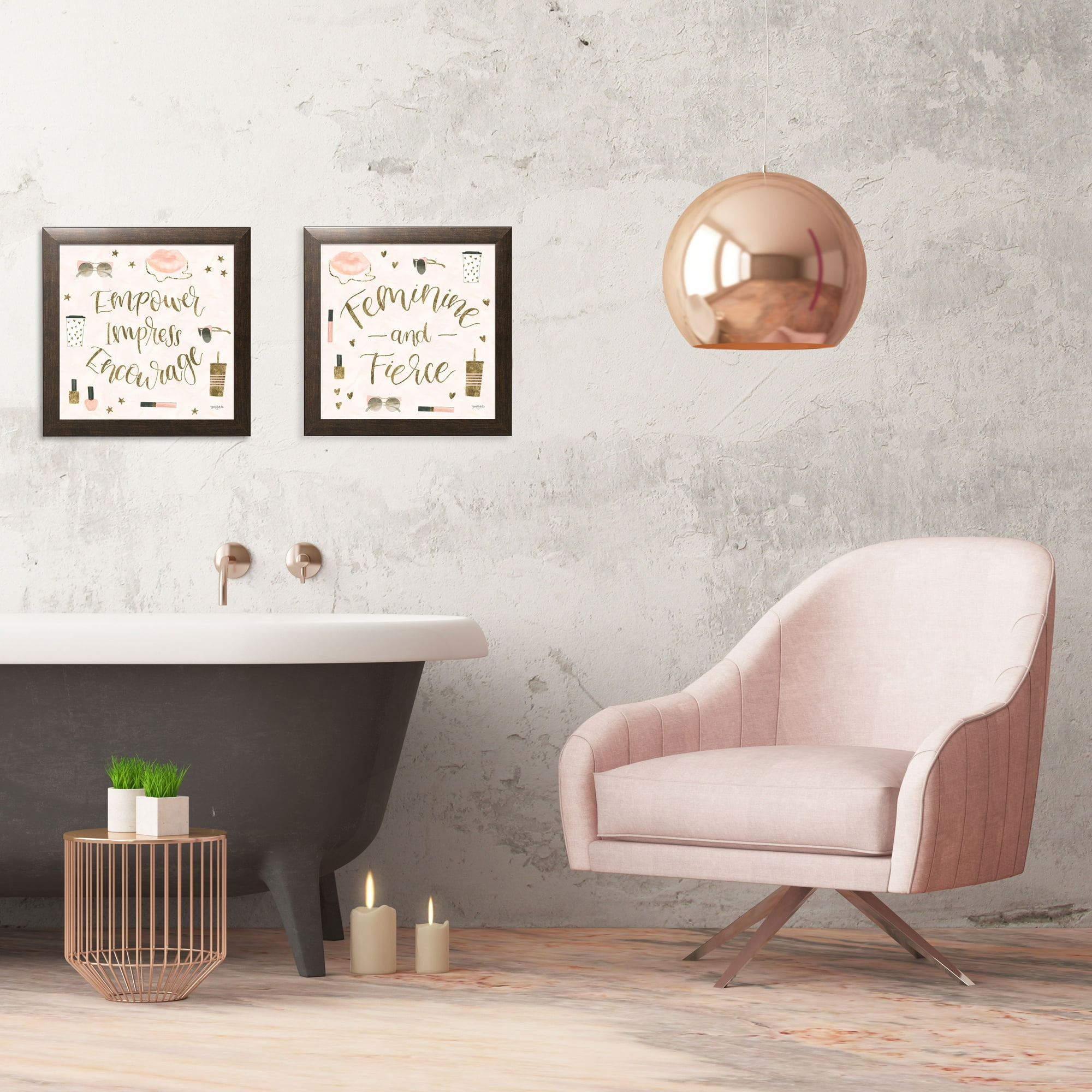 Gango Home Decor Empower Women Inspirational Quote Wall Art Two Pink 12x12in Art Prints In Brown Frames Walmart Com Walmart Com