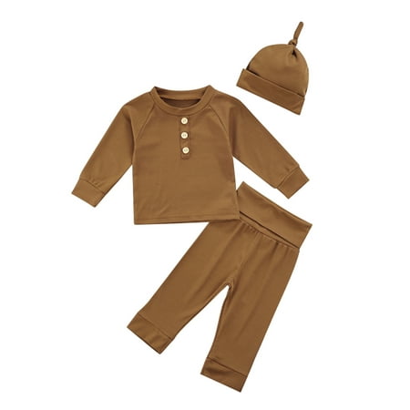 

0-24M Infant Baby Girls Boys Autumn Clothes Sets Pullover Long Sleeve Tops+High Waist Pant Hats