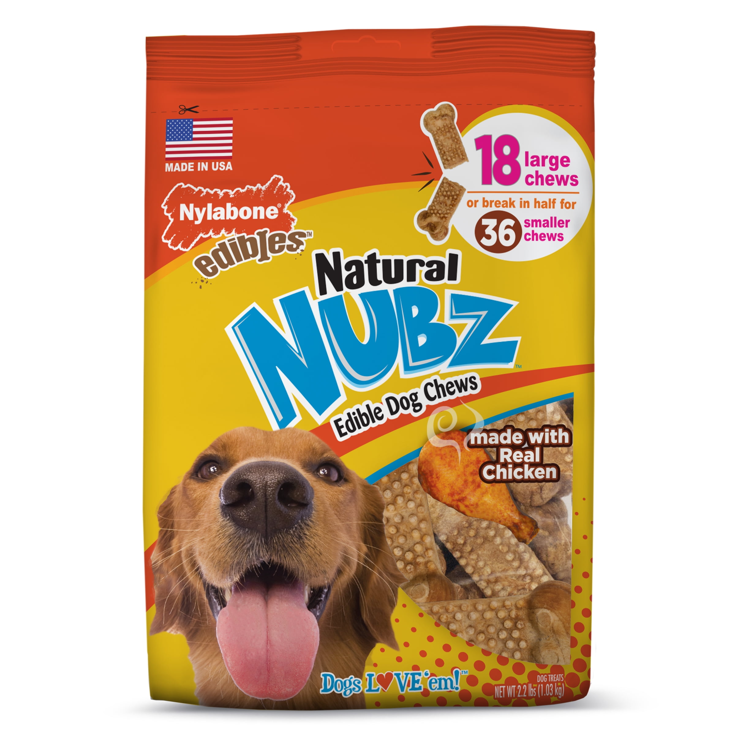 Nylabone Natural Nubz Edible Dog Chew Treat, Chicken Flavor, Large, 2.2