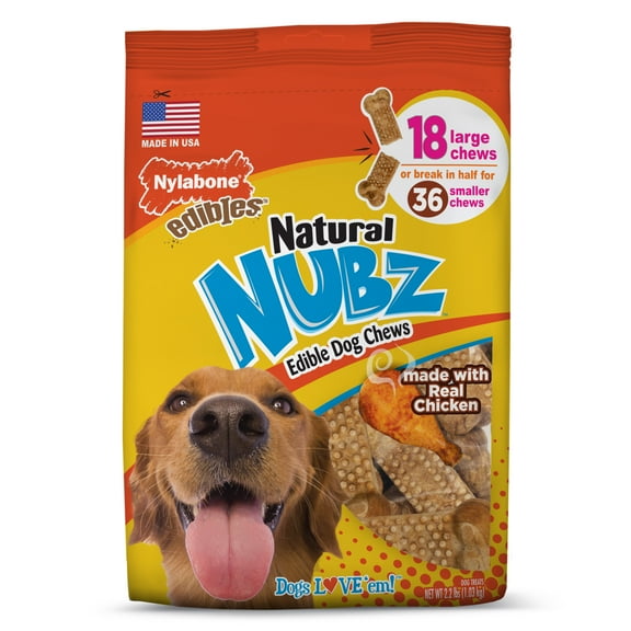 Nylabone Natural Nubz Edible Dog Chew Treat, Chicken Flavor, Large, 2.2 Lbs. (18 Count)