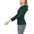 thumbnail image 4 of Unique Bargains Women's Peter Pan Collar Puff Sleeve Contrast Plaid Shirt Blouse, 4 of 7