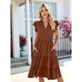 thumbnail image 5 of Women'S Summer Dress V Neck Short Sleeve Midi Sundress Flowy Tiered Beach Dresses with Pockets Caramel Color XXL, 5 of 9