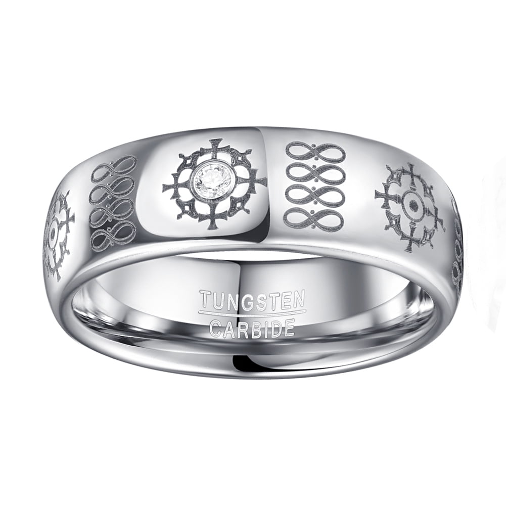 8mm Silver Finish Dome Tungsten Carbide Ring Laser Infinity Symbol ...