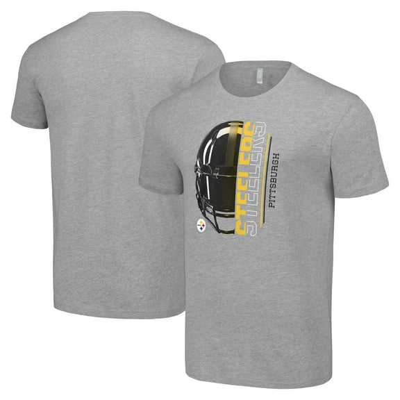 Men's Starter Heather Gray Pittsburgh Steelers Half Helmet Logo T-Shirt