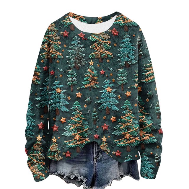 Staron Chandail en Molleton de Noël Laid pour Femmes, Col Rond, Imprimé de Noël, Mode Décontractée, Pull à Manches Longues, Vintage, Cadeaux pour Mères