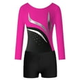 thumbnail image 3 of Alvivi Kids Girls Rhinestones Long Sleeve Ballet Dance Gymnastic Leotard with Athletic Shorts Set Hot Pink&Black 14, 3 of 6