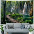 thumbnail image 4 of Fenyluxe Green Nature Landscape Tapestry Rainforest Tapestry Waterfall Tapestries River Wooden Bridge Wall Hanging Tapestry For Living Room Bedroom Dorm Home Decor 40x60inch, 4 of 6