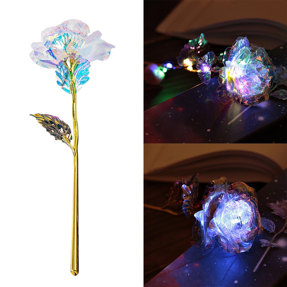 Galaxy Plated Artificial Rose Flower Love Base LED Light Festival Lover Gift Hot 