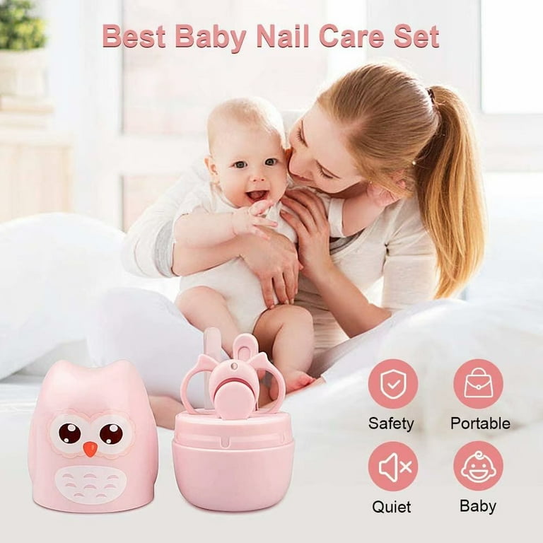 Baby Nail Kit 4 in 1 Baby Nail Care Set with Cute Case Baby Nail Clipper Scissors Nail File Tweezers Baby Manicure Kit and Pedicure kit for