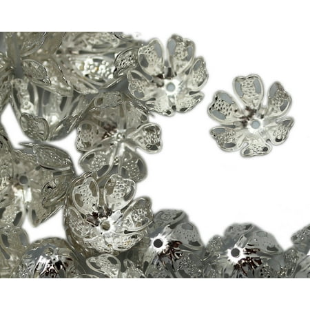 15x8mm Silver Metal Flower Bead Cap (50 Piece)