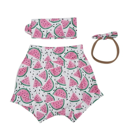 

esptrs Baby Girls Summer Shorts Set Pink Hair Band Elastic Bottom Infant Summer Clothes Girls Watermelon Printed Shorts Infant Baby Girl Outfits