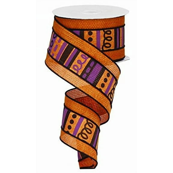 Orange Loopy Stripes and Dots Halloween Ribbon: Orange Purple & Black 2.5" X 10 Yards