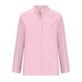 thumbnail image 2 of Womens Button Up Shirts 3/4 Sleeve Collarless Solid Color Loose Button Down Blouses for Women Summer Fall Casual (2XL, Pink|Long-sleeve), 2 of 5