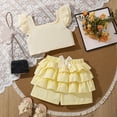 thumbnail image 2 of Tfken Two Piece Outfit Set For Girls Teen Flutter Sleeves Solid Color Halter Tops Cute Culotte Summer Comfortable Clothing Sets Yellow Size 8-9 Years, 2 of 9