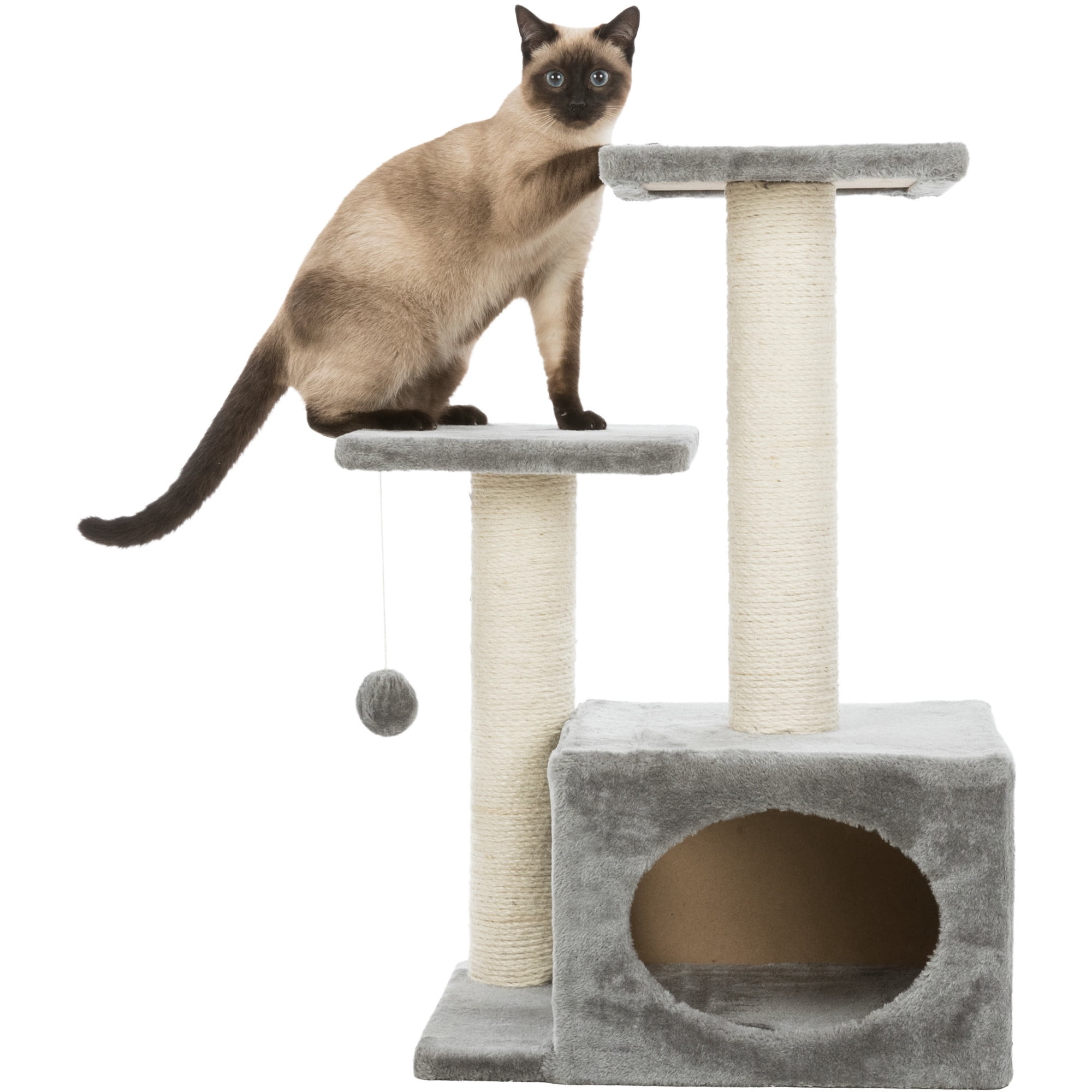 TRIXIE Valencia Plush & Sisal 3-Level 28" Cat Tree with Scratching Posts & Condo, Gray