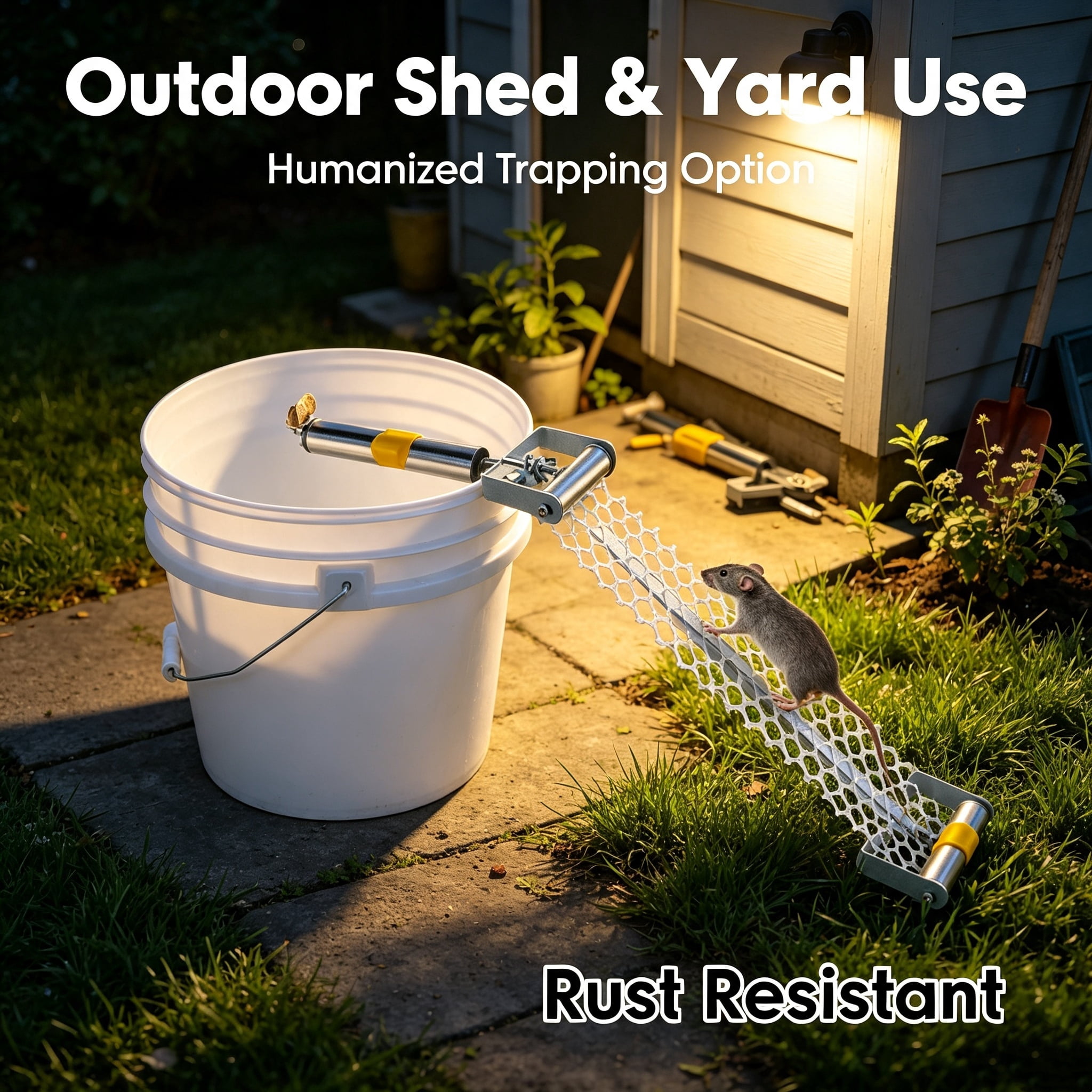 Astoutdoor Rolling Trap Accessory Kit, Galvanized Metal Rolling Unit with 19.69in Mesh Ramp, Fits Bucket Up to 14.54in Height