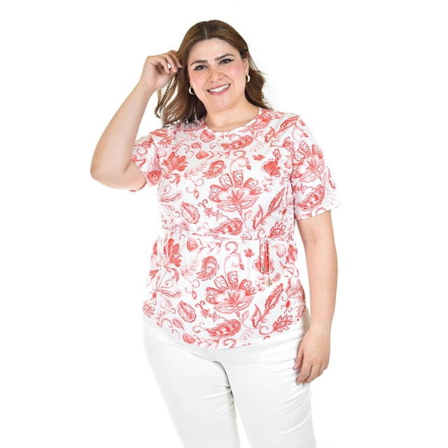 Blusa estampada con cinturón ajustable Roman Fashion/Tallas Extras, 1895 (Naranja) naranja 38