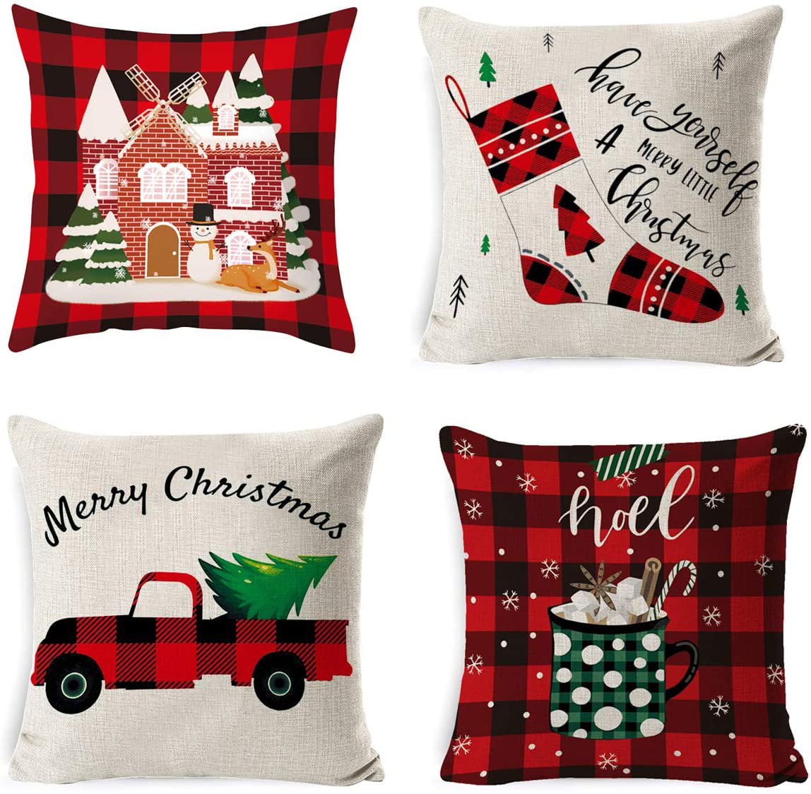 Christmas Xmas Linen Cushion Cover Throw Pillow Case Home Decor Festive Gift NEW 