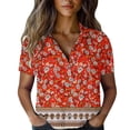thumbnail image 2 of Xunmmm Button Down Shirt for Women Casual Art Flower Printed Short Sleeved Shirt Breathable Summer Fashion Red XL, 2 of 4