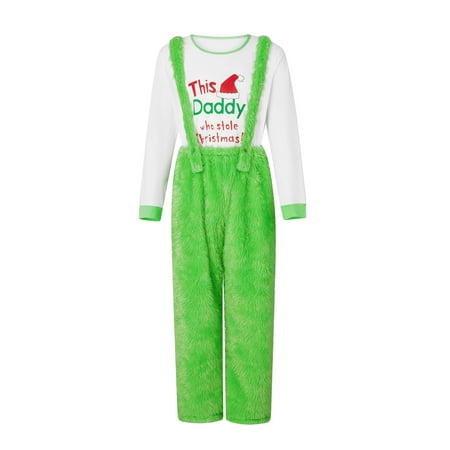 

Parent-Child Christmas Pajamas Tops and Suspender Plush Pants Suit