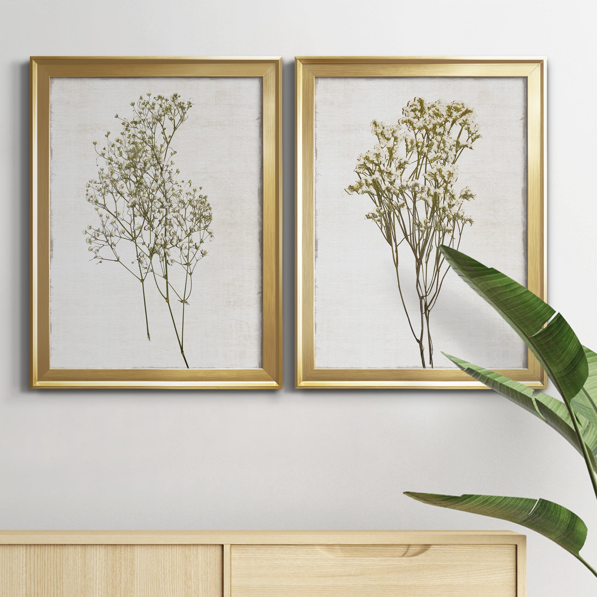 2 Piece Set Farmhouse Pressed Flower I Premium Framed Canvas - Ready to Hang - 22.5 x 30.5 Each - Gold Frame