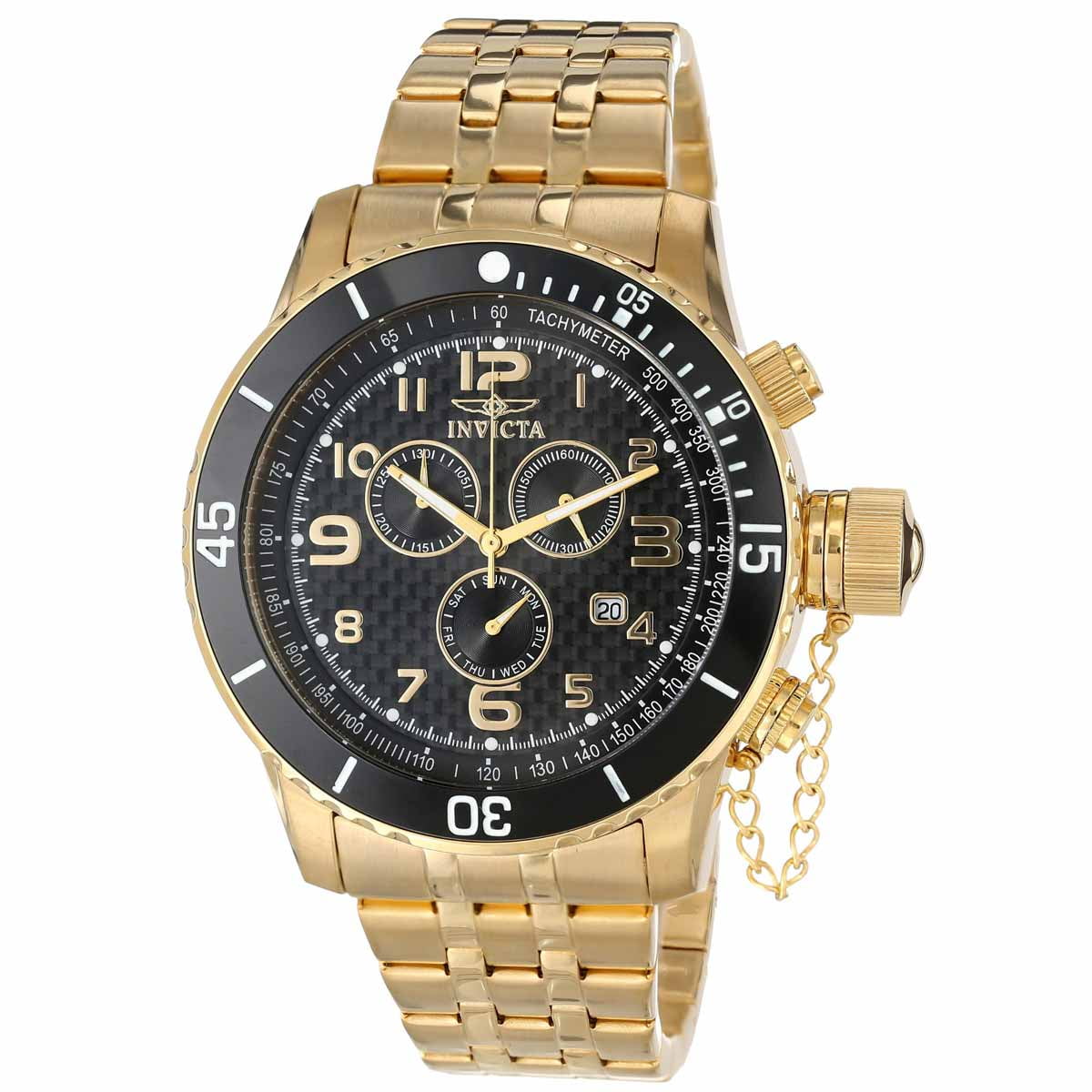 Invicta Men's 16936 Specialty Black Carbon Fiber Dial Yellow Gold Steel ...