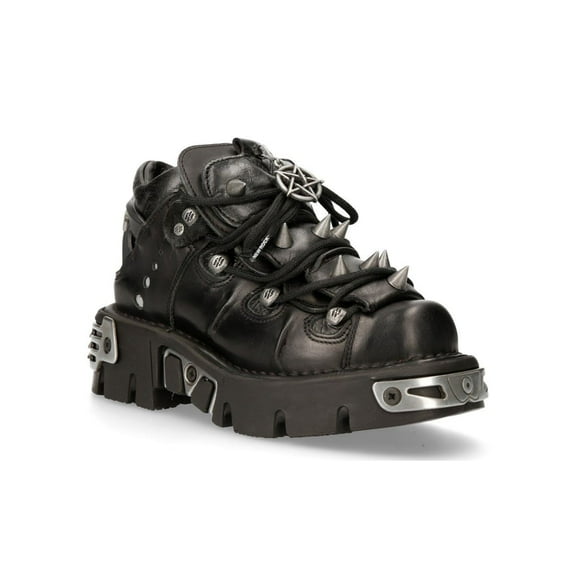 New Rock 110-S1 Black Leather Spiked Ankle Boots 36