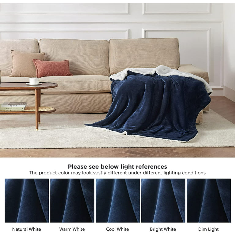 Bedsure Sherpa Fleece Throw Blanket Navy - Thick and Warm Blankets