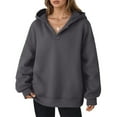 thumbnail image 5 of Womens Oversized Hoodies V Neck Sweatshirts Long Sleeve Pullover Loose Clothes 2025 Fall Trendy Tops Dark Gray XL, 5 of 7