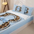 thumbnail image 3 of Homewish Kids Cartoon Bow Zipper Full Size Comforter Sets with Fitted Sheet and 2 Pillowcases, Cheetah Print B Letter Zipper Bedding Set, Blue, Reversible, 4-Piece, 3 of 6