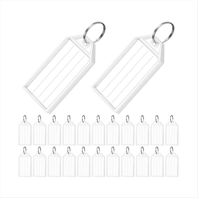 100 Etiquetas para Llaves, Etiquetas de PláStico para Llaveros de 2 Pulgadas con Etiquetas de Papel en Rayadas, Cubiertas Transparentes e Identificadores de ArtíCulos