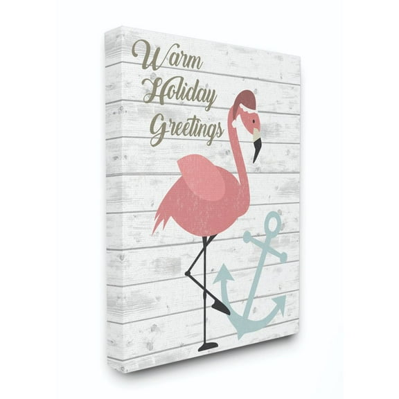 Stupell Industries Warm Holiday Greetings Pink Flamingo Wood Texture DesignCanvas Wall Art By Artist ND Art