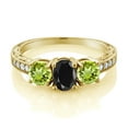 thumbnail image 2 of Gem Stone King 2.32 Ct Oval Black Sapphire Green Peridot 18K Yellow Gold Plated Silver Moissanite Ring (Size 9), 2 of 4