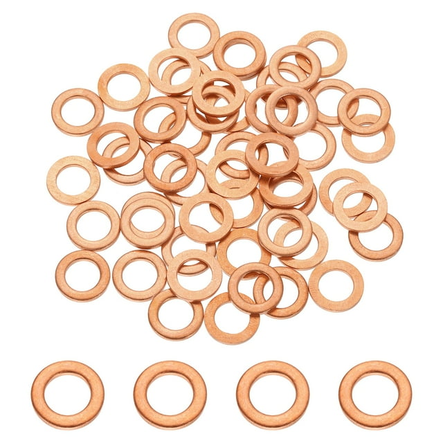 Uxcell 56Pcs M8 Flat Washer, 8mm ID 13mm OD 1.5mm Thickness Copper Sealing Ring