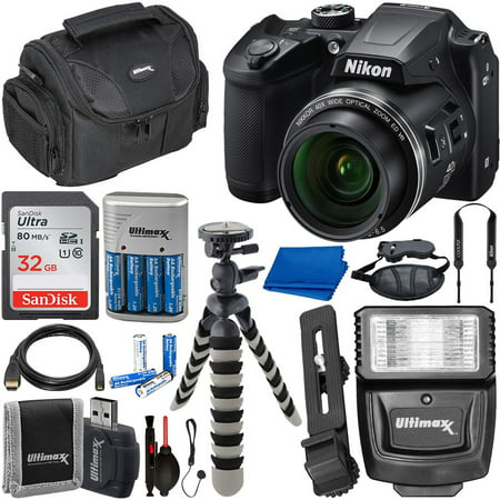 Nikon COOLPIX B500 Digital Camera with Essential Kit SanDisk Ultra 32GB SDHC Memory Card, Rechargeable Batteries (8-AA) & Dock Charger, Digital Slave Flash & Much More