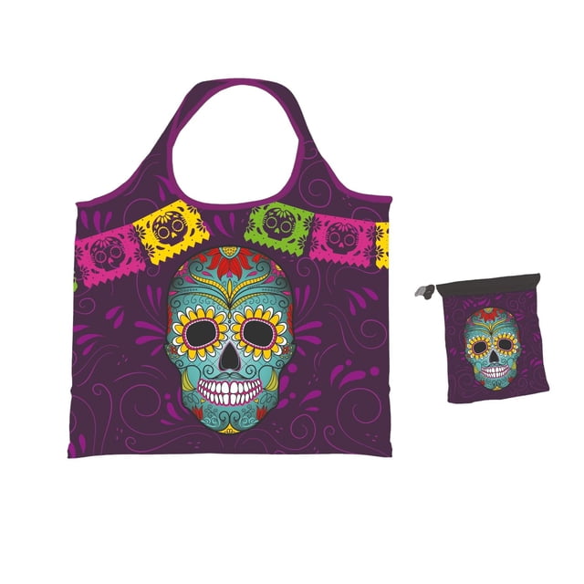 Bolsa Plegable de Tela Tigsa Calavera con Papel Picado 47 cm x 36 cm