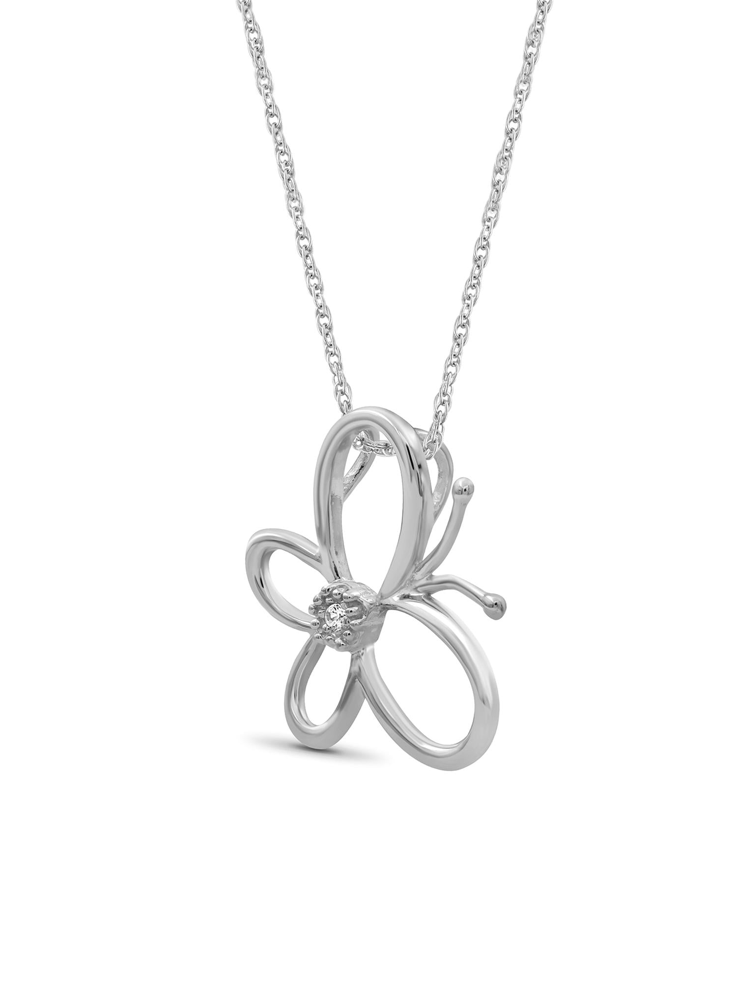 Diamond ButterFly Necklace Halloween Jewelry – Accent White Diamond Halloween Necklace – 0.925 Sterling Silver Rope Chain with ButterFly Pendant – Witchy Jewelry for Women by JewelersClub