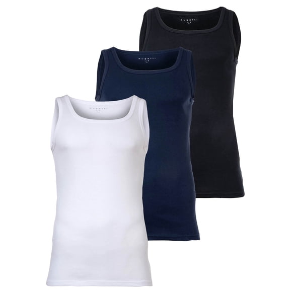 bugatti chalecos de hombre, pack de 3 - canalé fino, algodón, unicolor Negro/Azul/Blanco 3XL (XXX-Large)